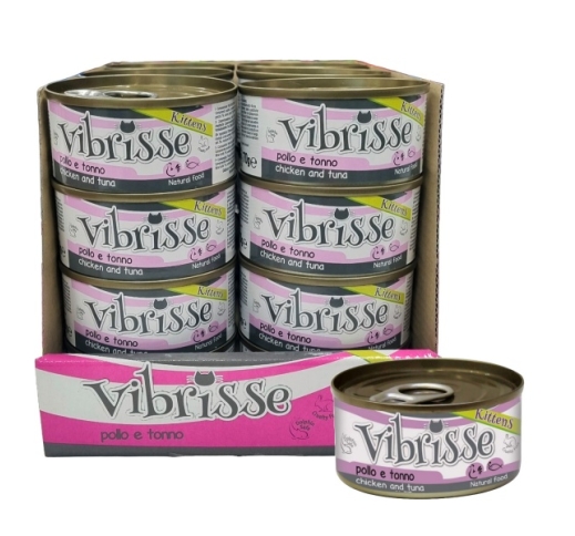 24x Vibrisse Canned Food for Kittens Chicken & Tuna in Water 70g