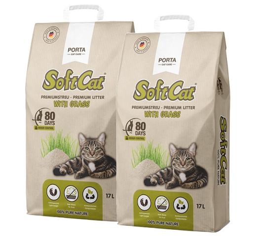 2x SoftCat Clumping Litter with Grass 17l