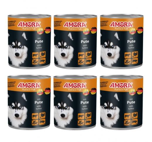 6x Amora Meat Pure Dog Food (Beef & Turkey) 800g