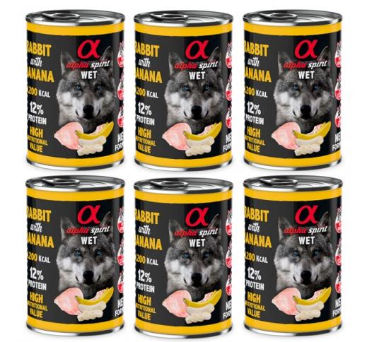 6x Alpha Spirit Wet Food for Dogs Chicken & Rabbit with Banana 400g