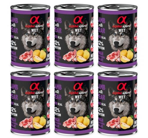 6x Alpha Spirit Wet Food for Dogs Lamb with Pear 400g